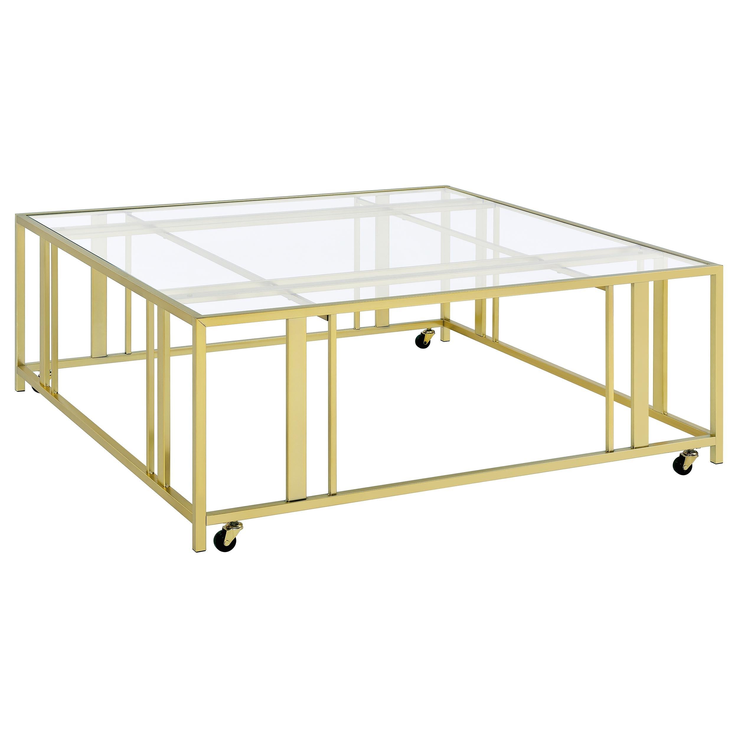 Coaster Furniture Adri 710188 Square Glass Top Coffee Table with Casters - Matte Brass IMAGE 1